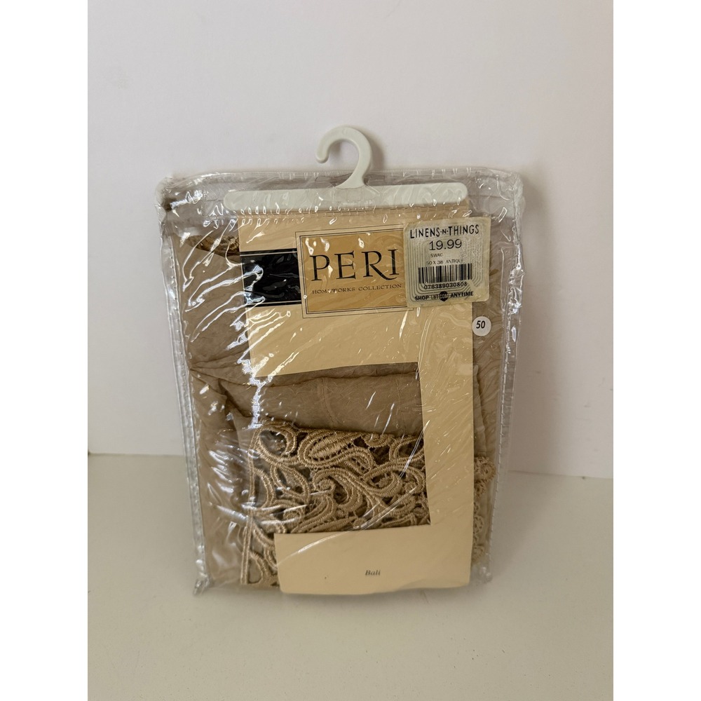 Peri Homeworks Bali Window valance Antique Gold Crushed Lace Trim 51x24" New
